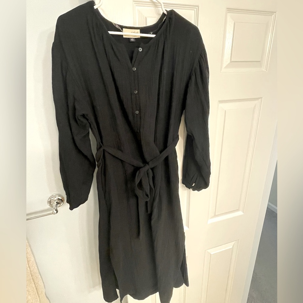 Women's Black Long Sleeve Tie-Front Shirtdress Universal Thread